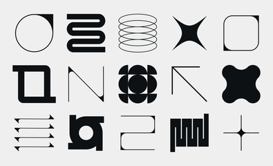 Wall Mural - set of neomodern geometric shapes. brutalism, futuristic, memphis pattern ackground. collection of b