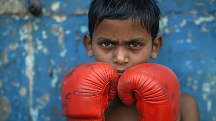 Wall Mural - Young boxer from South Asia with red gloves