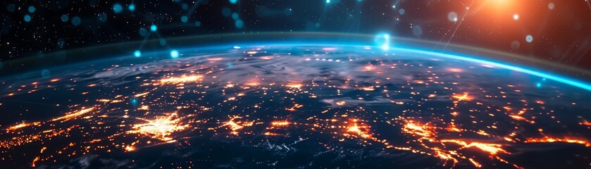 Cityscape with graphic of network concept