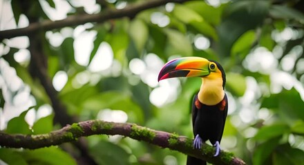 Toucan sitting on the branch in the forest, green vegetation, Costa Rica. Nature travel in central America