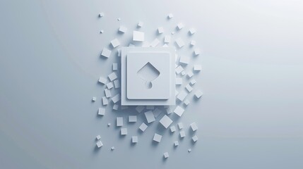 AI file download button icon with paper cut design on gray background