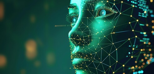 Wall Mural - a background themed on artificial intelligence and advanced technology with illustrations of humans 
