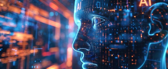 Wall Mural - a background themed on artificial intelligence and advanced technology with illustrations of humans 