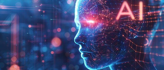 Wall Mural - a background themed on artificial intelligence and advanced technology with illustrations of humans 