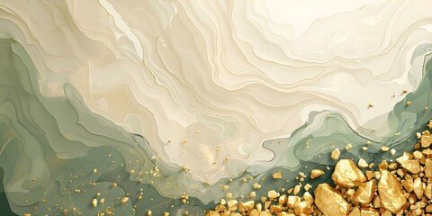 Wall Mural - Scattered Gold Nuggets in a Natural Color Palette: A Digital Artwork. Concept Gold Nuggets, Natural Color Palette, Digital Artwork, Abstract Composition
