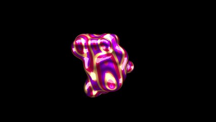 Wall Mural - 3D animation of Abstract smooth liquid shape. 4k seamless loop 3D animation. Smooth animation of bubbles, metaball with inner glow. alpha matte isolated on black background.