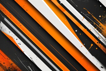 Wall Mural - Stylish white and orange elements on vibrant black background with modern stripes