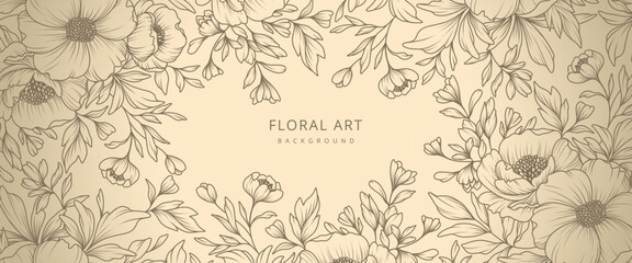 Wall Mural - elegant floral beige background with hand drawn vintage pattern of flowers and leaves. vector design