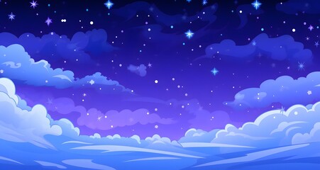 Wall Mural - a cartoon night sky with stars above clouds and the moon