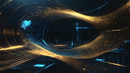 Digital informative background with data of connection, web and internet flowing in golden and blue theme. Concept of Technology modern wallpaper.