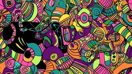 A vibrant and colorful abstract doodle art with various shapes and patterns for a creative background design.