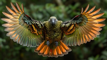 Wall Mural - juvenile Kea Nestor notabilis with olivegreen feathers and orange underwings native to New Zealand Oceania