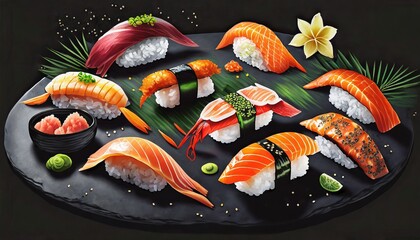 Wall Mural - sushi with chopsticks