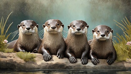 Wall Mural - otter on the rock