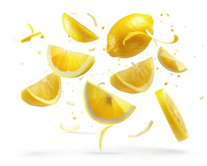 Wall Mural - Cut Lemon. Collection of Fresh Citric Antioxidant Citrous Citrus Fruits