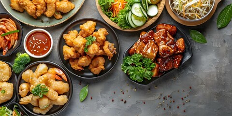 Wall Mural - Topdown view of Korean sweet and spicy dee. Concept Food Photography, Korean Cuisine, Topdown Shot, Sweet and Spicy Dish