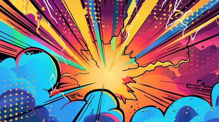 Wall Mural - Comic abstract pop art background featuring a thunder illustration