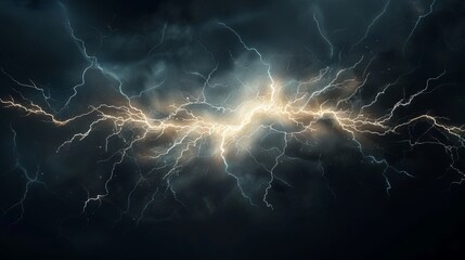 Wall Mural - Lighting thunder on dark background. Realistic background in the form of lightning. A powerful charge causes many sparks