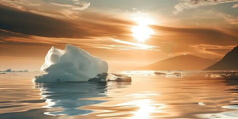 Wall Mural - Serene and Picturesque Sunset Scene: Ice Block Floating in Ocean. Concept Sunset photography, Ocean scenes, Ice block, Nature photography, Serene atmosphere