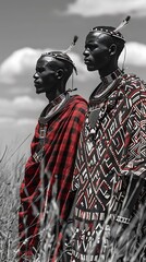 Wall Mural - Maasai warriors prime lens photography traditional attire