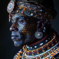 Poster - Traditional attire of East African tribes earthy tones cool shadows