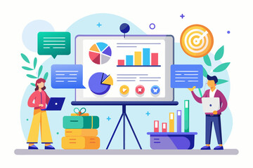 Poster - a man and woman standing in front of a whiteboard with graphs on it