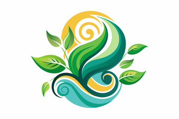 Aufkleber - a green leaf logo with a swirl and swirl
