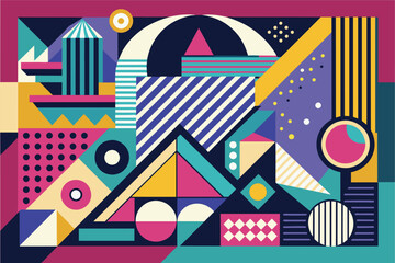 Aufkleber - a colorful poster with geometric shapes, Create a vibrant poster featuring a variety of geometric shapes.
