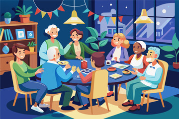 Aufkleber - a group of people sitting around a table, A gathering of individuals gathered at a table.