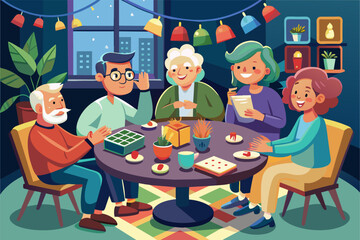 Aufkleber - a group of people sitting around a table, A gathering of individuals gathered at a table.