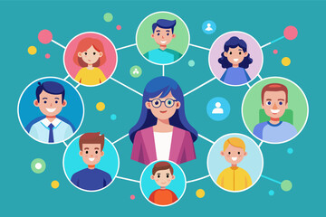 Aufkleber - a group of people connected by circles, A collection of individuals linked together through interconnected circles.