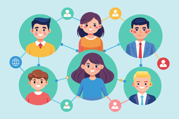Aufkleber - a group of people connected by circles, A collection of individuals linked together through interconnected circles.