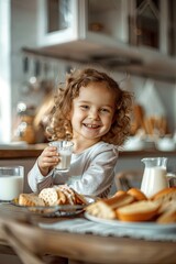 Wall Mural - the child drinks milk. Selective focus