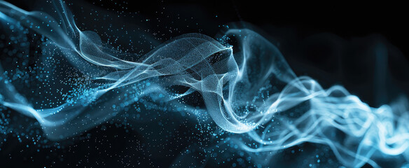 Wall Mural - data surface like light fabric or smoke, nano material abstract background, transparent cloth in dar