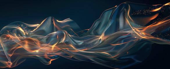 Wall Mural - data surface like light cloth, nano fabric abstract background, transparent material in black space.