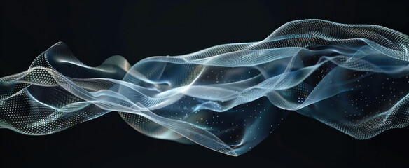 Wall Mural - data surface like light fabric or mesh, nano material abstract background, transparent cloth in dark