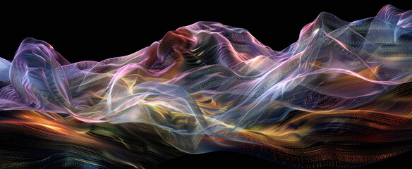 Wall Mural - data surface like abstract light cloth, nano fabric texture background, transparent material in blac