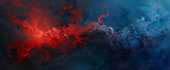 Canvas Print - Swirls of intense red smoke enveloping a deep blue canvas, creating a sense of fiery movement frozen in time.