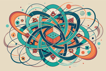 Fototapete - a colorful geometric design with a star in the middle, The design features vibrant geometric patterns, highlighted by a central star motif.