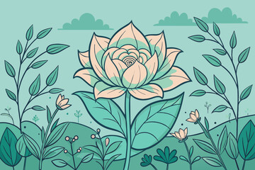 Wall Mural - a flower with leaves and flowers in the background, An image featuring a single flower set against a backdrop of lush green leaves and colorful blooms.