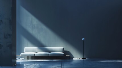 Canvas Print - Sublime simplicity of minimalist design set against a backdrop of midnight blue, where shadows and light dance in perfect harmony.