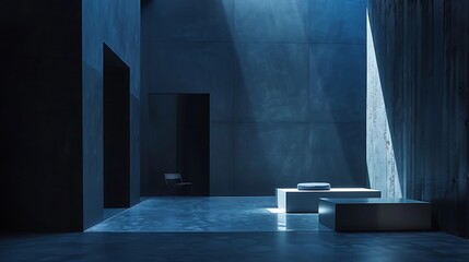 Canvas Print - Sublime simplicity of minimalist design set against a backdrop of midnight blue, where shadows and light dance in perfect harmony.