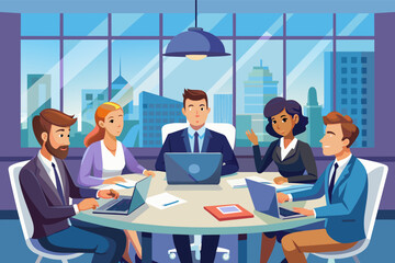 Poster - a group of people sitting around a table with laptops, A serving of stew made with beans and corn.