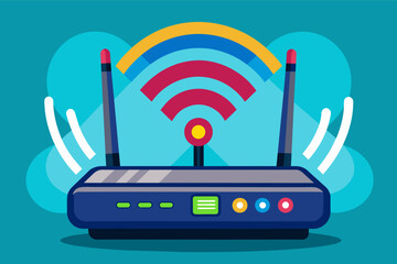 Fototapete - a flat wifi router icon with a cloud background, An internet router with a backdrop of a cloud.