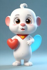 Poster - cartoon white mouse with heart shaped wings standing on blue surface