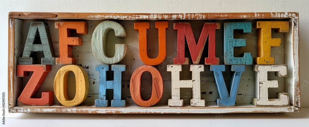 Colorful Wooden Alphabet Letters in a Rustic White Box Frame for Home ...