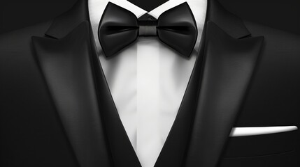 Canvas Print - Template a men's black smoking suit with a necktie,  blank background for VIP parties, weddings, or fashion and corporate events. Depicts a tuxedo with a black bow and a white shirt