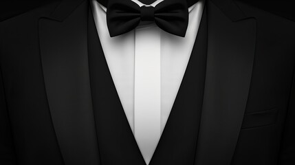 Canvas Print - Template a men's black smoking suit with a necktie,  blank background for VIP parties, weddings, or fashion and corporate events. Depicts a tuxedo with a black bow and a white shirt