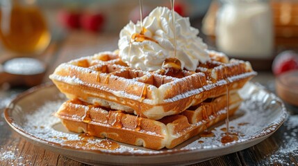 Wall Mural - Stack of Waffles Topped With Whipped Cream