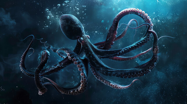 digital painting of a giant octopus.